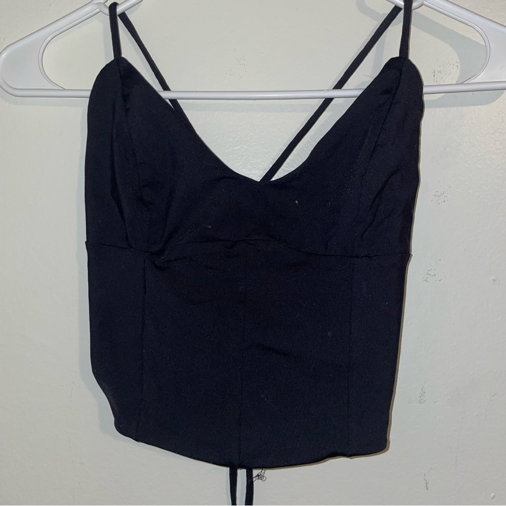 Garage brand, black open back stretchy crop-top size medium